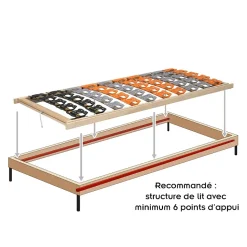 Sommier à Lattes Ergonomique Avec Plots De Soutien Cadre En Bois Tête Et Pied Relevables 120x200 Cm