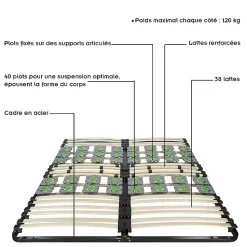 Sommier à Lattes Ergonomique Avec Plots De Soutien 160x200 Cm