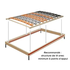Sommier à Lattes Ergonomique Cadre En Bois Avec Plots De Soutien 140x200 Cm