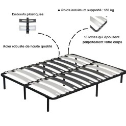 Sommier à Lattes Larges 200x200 Cm Avec Pieds