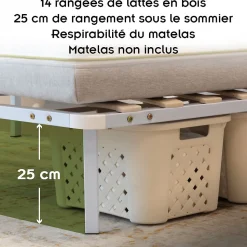 Sommier à Lattes Robuste Avec Pieds En Acier - Montage Facile - 180x200 Cm Blanc