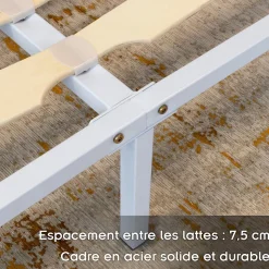 Sommier à Lattes Robuste Avec Pieds En Acier - Montage Facile - 180x200 Cm Blanc