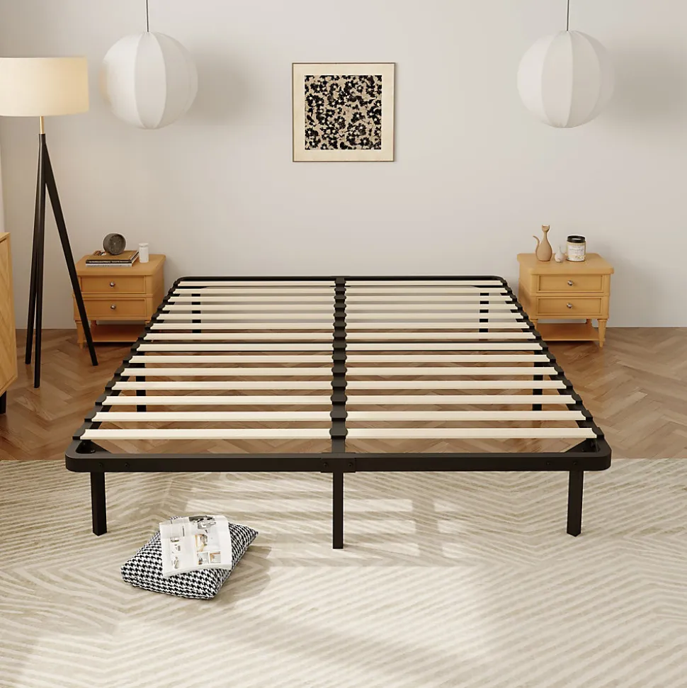 Sommier à Lattes sur Pieds,7 Pieds Inclus, Lit 2x14 Latte,160x200 CM