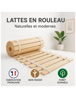 SOMMIER à LATTES 90x200 ou 90x190 SOMMIER à LATTES sur ROULEAU LATTES pour LIT