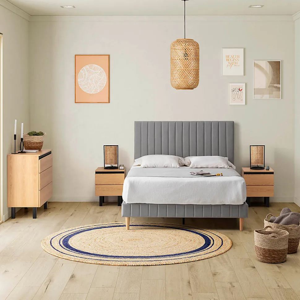 Sommier + tête de lit Eris 140x190 cm Gris clair