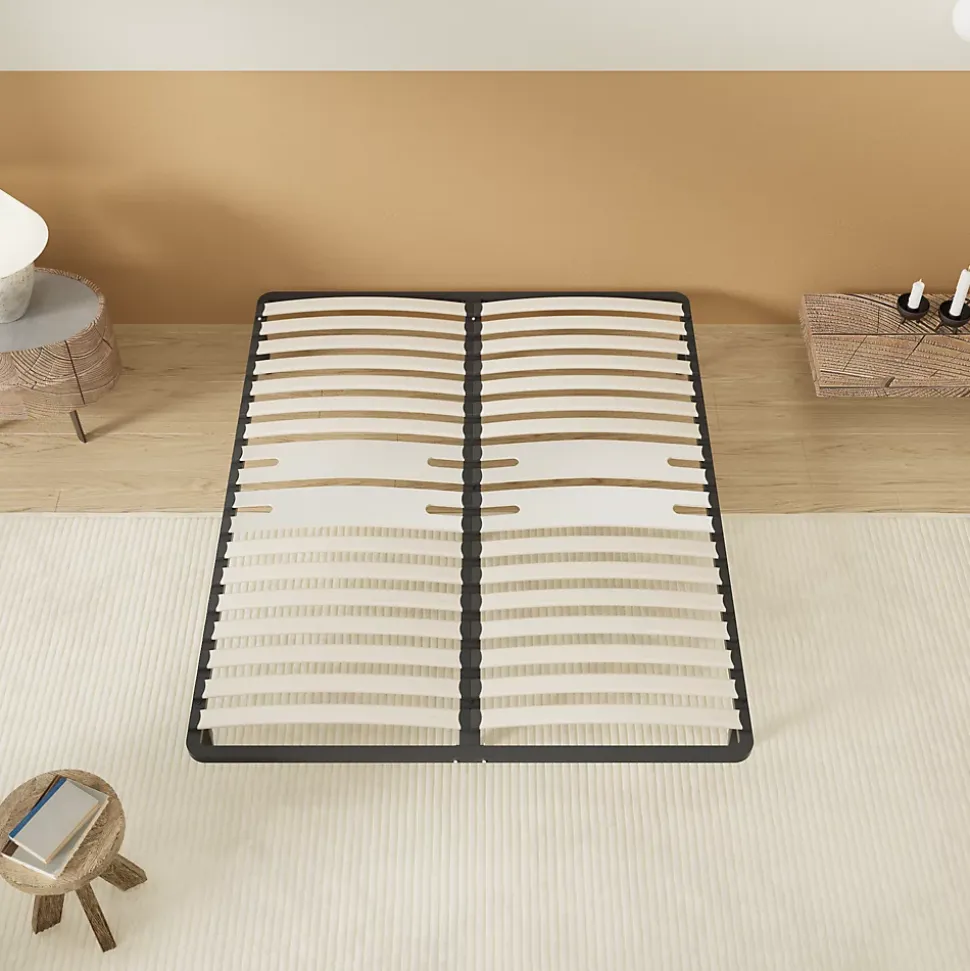 Sommier 140 x 200 cm à lattes en bois - Renfort lombaire - 7 Pieds - Résistant, stable et durable