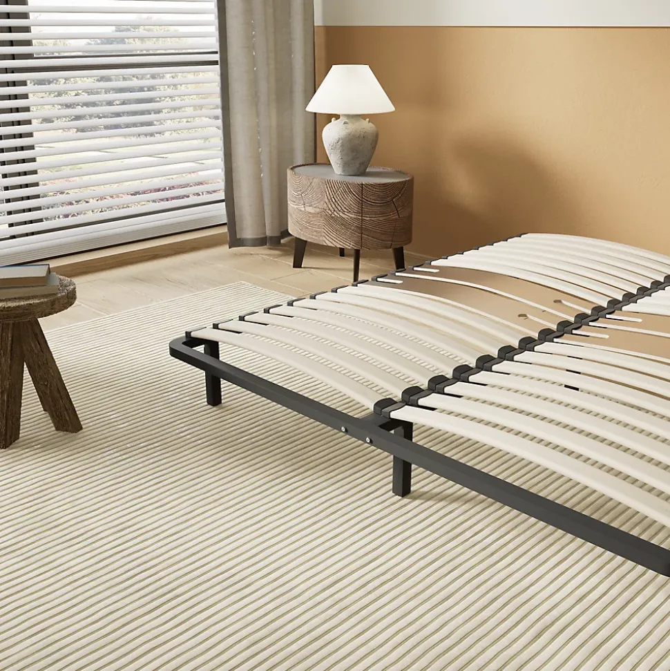 Sommier 140 x 200 cm à lattes en bois - Renfort lombaire - 7 Pieds - Résistant, stable et durable