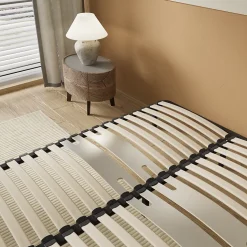 Sommier 140 x 200 cm à lattes en bois - Renfort lombaire - 7 Pieds - Résistant, stable et durable