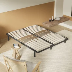 Sommier 160 x 200 cm à lattes en bois - Renfort lombaire - 7 Pieds - Résistant, stable et durable