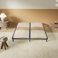 Sommier 160 x 200 cm à lattes en bois - Renfort lombaire - 7 Pieds - Résistant, stable et durable