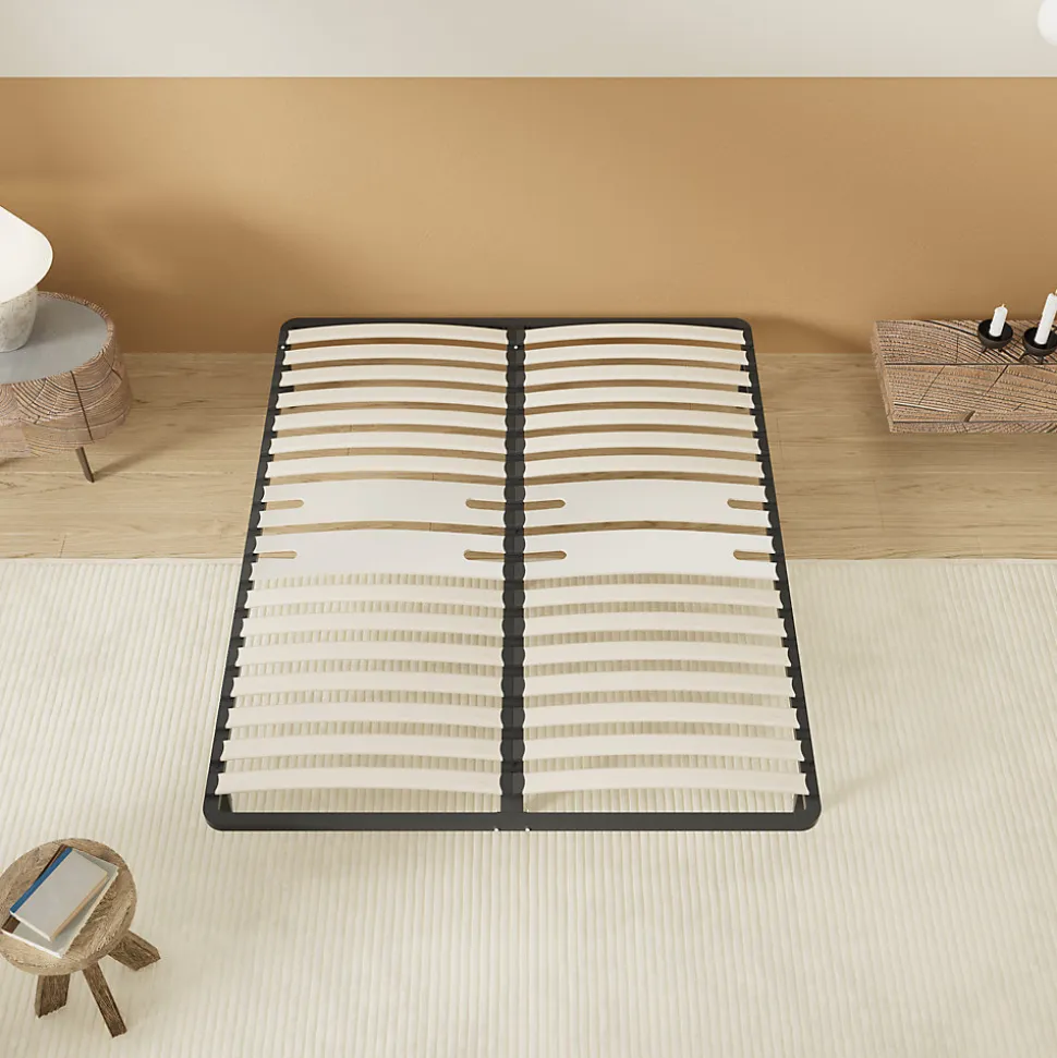 Sommier 140 x 190 cm à lattes en bois - Renfort lombaire - 7 Pieds - Résistant, stable et durable