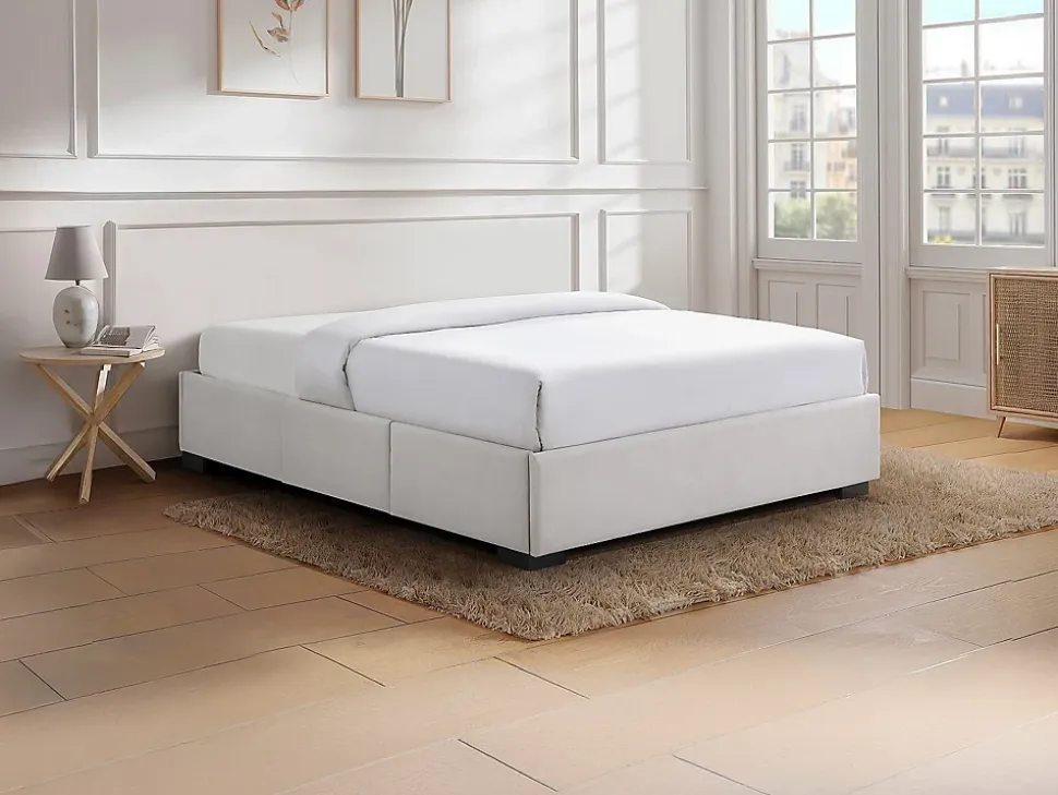 Sommier avec tiroirs 140 x 190 cm - Tissu beige - KOLANE de YSMÉE