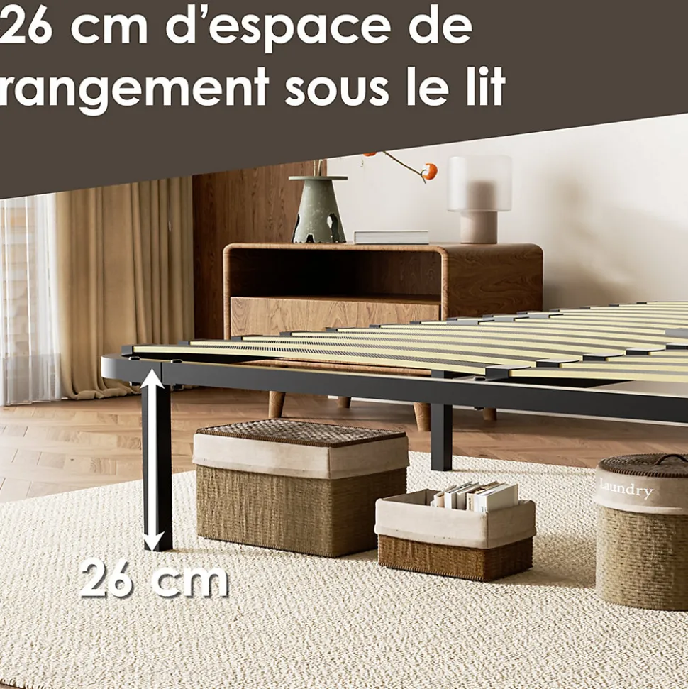 Sommier cadre à lattes 140x190 cm, 2x14 rangs