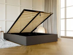 Sommier coffre 140 x 190 cm en tissu - Gris anthracite - PONTOS de YSMÉE