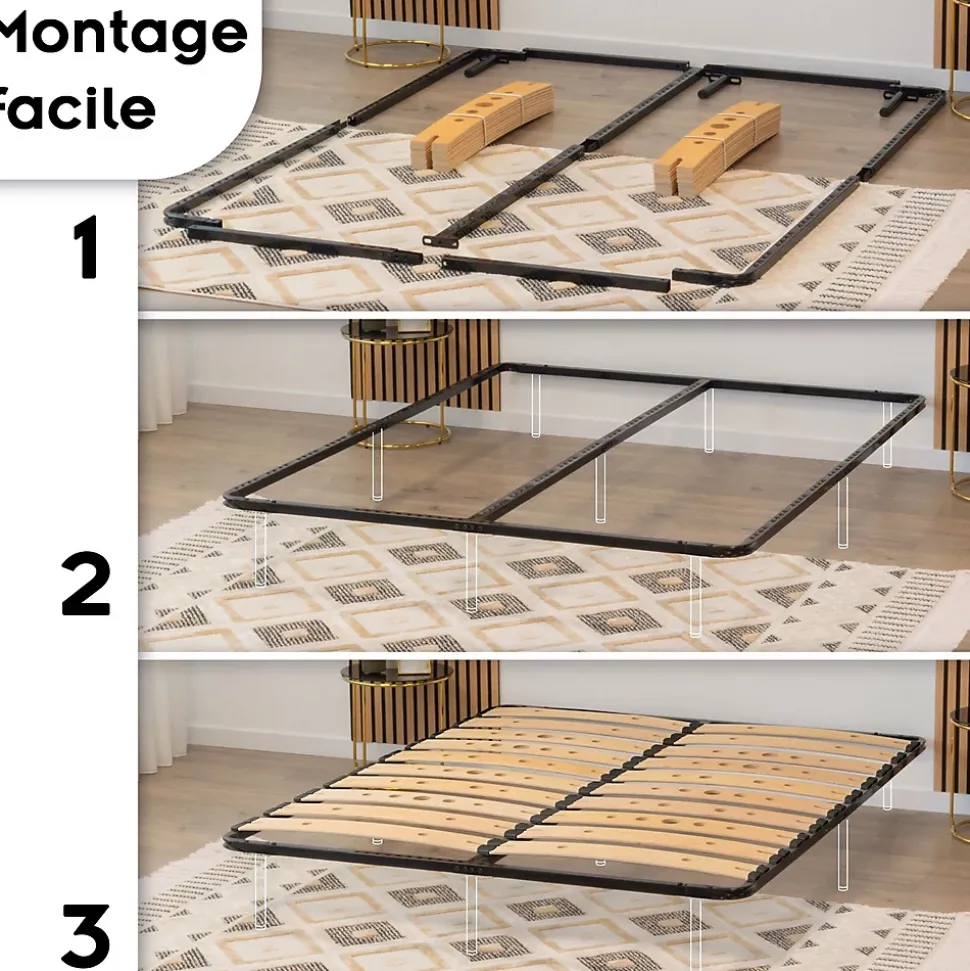 Sommier Ergonomique à Lattes Larges Et Flexibles En Bois De Bouleau 200x200 Cm Sans Pieds