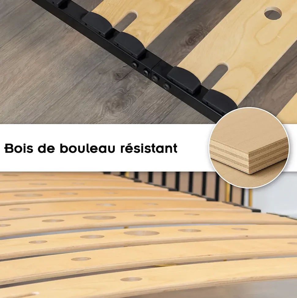 Sommier Ergonomique à Lattes Larges Et Flexibles En Bois De Bouleau 80x200 Cm Sans Pieds