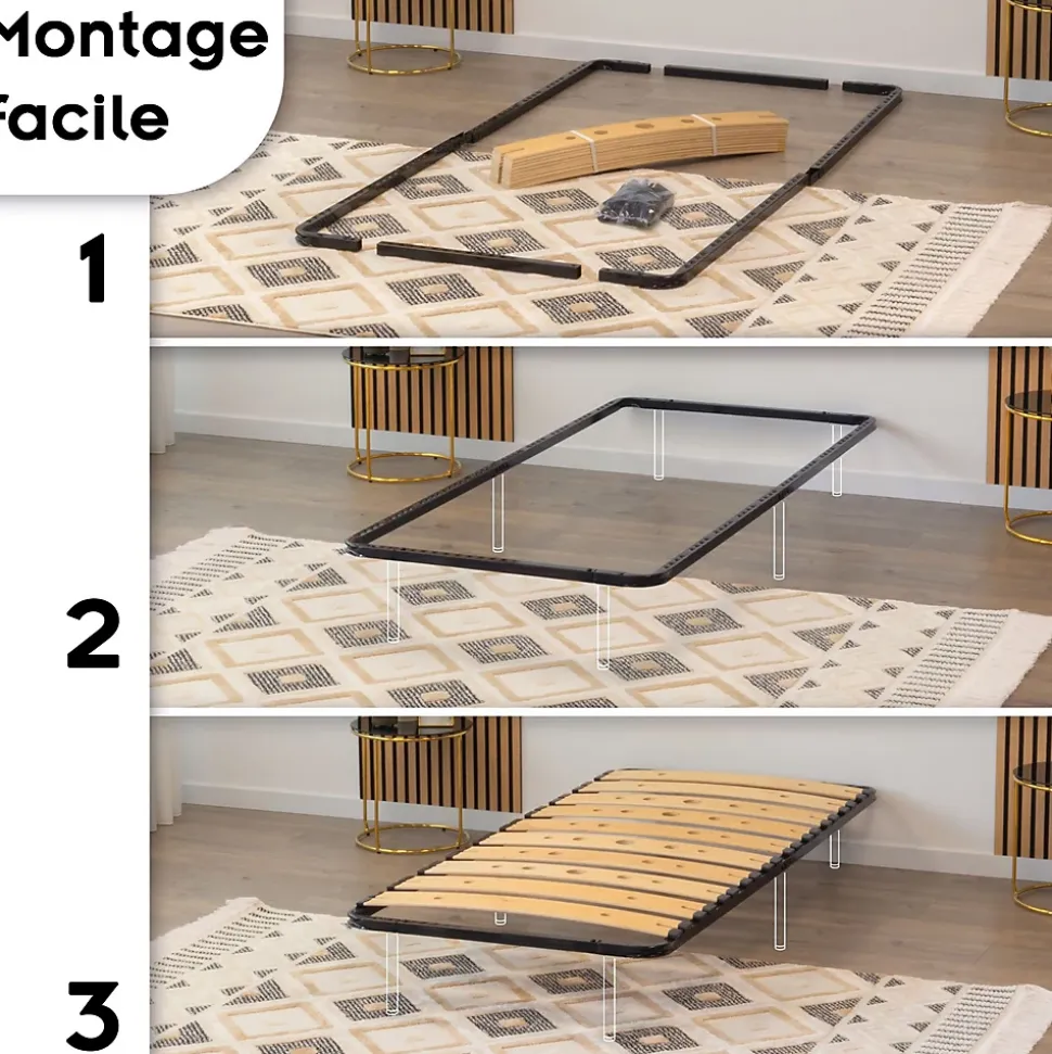 Sommier Ergonomique à Lattes Larges Et Flexibles En Bois De Bouleau 80x200 Cm Sans Pieds