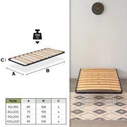 Sommier Ergonomique à Lattes Larges Et Flexibles En Bois De Bouleau 80x200 Cm Sans Pieds