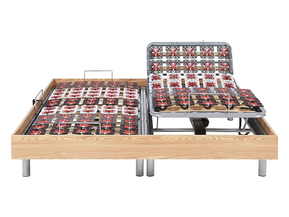Sommier électrique de relaxation déco 2x78 plots - 2 x 90 x 200 cm - Chêne naturel - NAFURI de YSMÉE