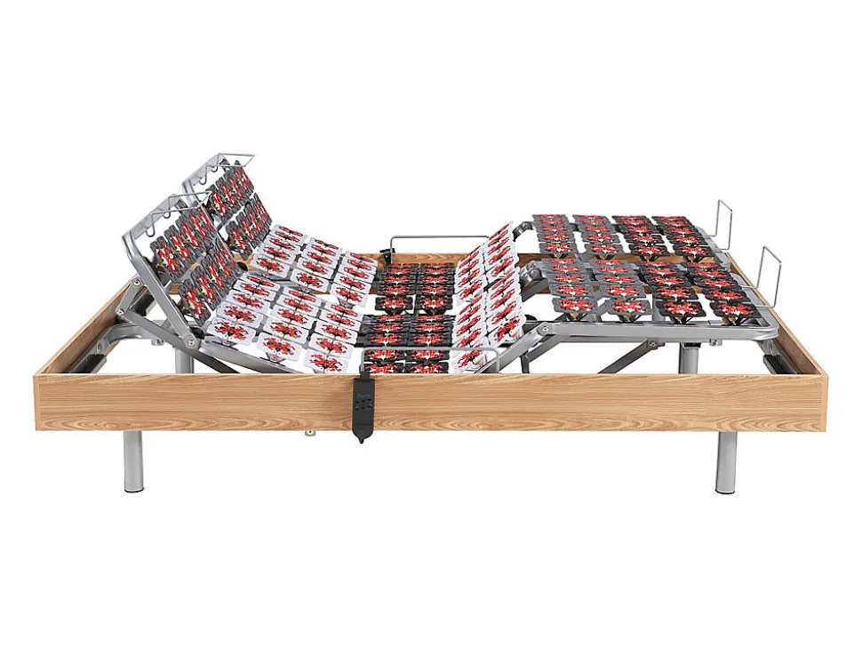 Sommier électrique de relaxation déco 2x78 plots - 2 x 90 x 200 cm - Chêne naturel - NAFURI de YSMÉE