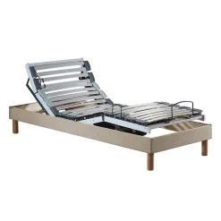 Sommier électrique relaxation lattes lisse beige 90x200