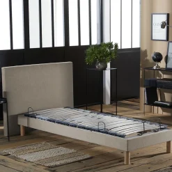 Sommier électrique relaxation lattes lisse beige 70x190