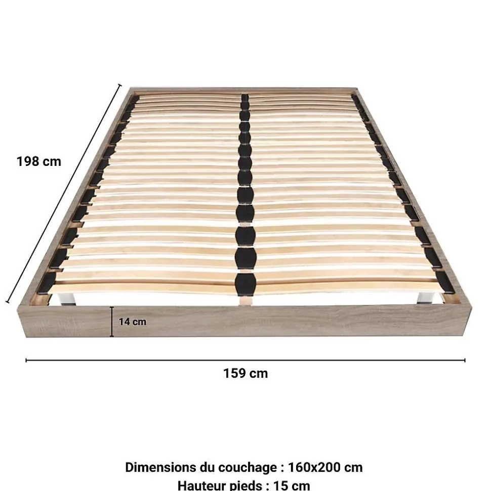 Sommier sur pied SOMKIT 160x200 / Décor Chêne grisé