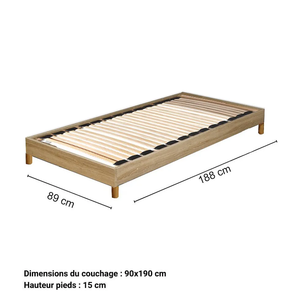 Sommier sur pied SOMKIT 90x190 / Décor Chêne blanchi