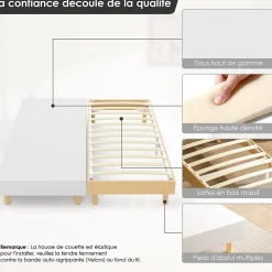 Sommier tapissé 160x200 cm(2x80x200), 12 pieds pour un maintien stable, hauteur 29 cm, housse amovible incluse