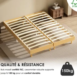 Sommier tapissé 160x200 cm(2x80x200), 12 pieds pour un maintien stable, hauteur 29 cm, housse amovible incluse