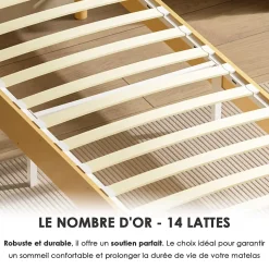 Sommier Tapissier à Lattes 80x200cm Blanc, 6 pieds