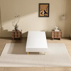 Sommier Tapissier à Lattes 80x200cm Blanc, 6 pieds