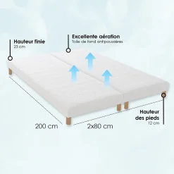 Sommier tapissier à lattes blanc 2x80x200