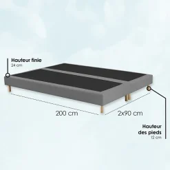 Sommier tapissier à lattes fixes 180x200 gris chiné