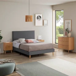 Sommier tapissier Aura + tête de lit 140x190 cm Gris Foncé, hauteur 30 cm