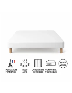 SOMMIER TAPISSIER BLANC 160x200 cm FABRICATION FRANÇAISE ARTISANALE PIEDS OFFERTS HAUTEUR avec PIEDS 27 cm