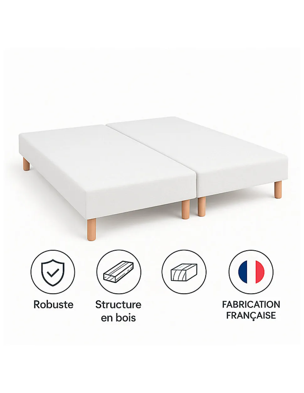SOMMIER TAPISSIER blanc 90x200x2 (180x200) avec PIEDS offerts FABRICATION FRANÇ