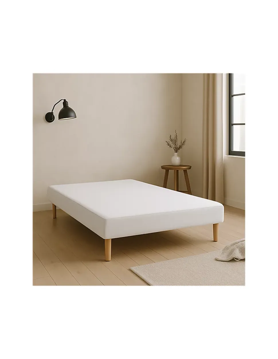 SOMMIER TAPISSIER BLANC 140x200 cm FABRICATION FRANÇAISE ARTISANALE PIEDS OFFERTS HAUTEUR avec PIEDS 27 cm