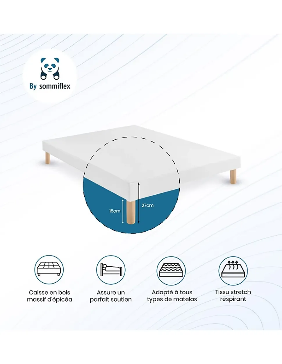 SOMMIER TAPISSIER BLANC 140x200 cm FABRICATION FRANÇAISE ARTISANALE PIEDS OFFERTS HAUTEUR avec PIEDS 27 cm