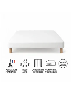 SOMMIER TAPISSIER BLANC 130x190 cm FABRICATION FRANÇAISE ARTISANALE PIEDS OFFERTS HAUTEUR avec PIEDS 27 cm