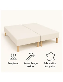 SOMMIER TAPISSIER BLANC 80x200x2 (160x200) FABRICATION FRANÇAISE ARTISANALE PIEDS OFFERTS HAUTEUR avec PIEDS 27 cm