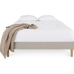 Sommier tapissier BREST 160 x 200 cm revêtement tissu - Beige