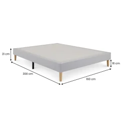 Sommier tapissier BREST 160 x 200 cm revêtement tissu - Gris