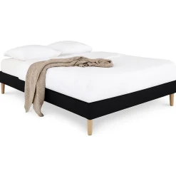 Sommier tapissier BREST 160 x 200 cm revêtement tissu - Noir