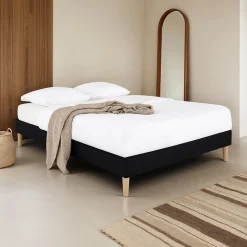 Sommier tapissier BREST 160 x 200 cm revêtement tissu - Noir