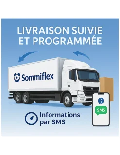 SOMMIER TAPISSIER GRIS 130x200 cm FABRICATION FRANÇAISE ARTISANALE PIEDS OFFERTS HAUTEUR avec PIEDS 27 cm