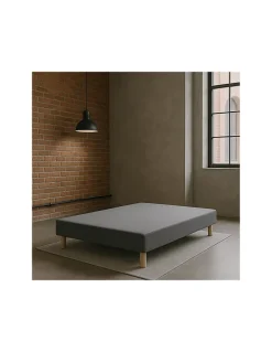 SOMMIER TAPISSIER GRIS 130x200 cm FABRICATION FRANÇAISE ARTISANALE PIEDS OFFERTS HAUTEUR avec PIEDS 27 cm