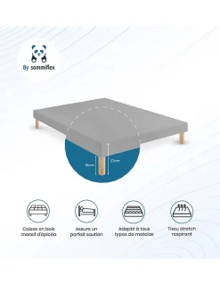 SOMMIER TAPISSIER GRIS 140x190 cm FABRICATION FRANÇAISE ARTISANALE PIEDS OFFER