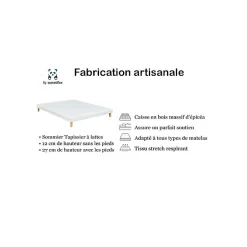 SOMMIER TAPISSIER GRIS 80x200x2 (160x200) FABRICATION FRANÇAISE ARTISANALE PIEDS OFFERTS HAUTEUR avec PIEDS 27 cm