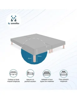 SOMMIER TAPISSIER GRIS 70x200x2 (140x200) FABRICATION FRANÇAISE ARTISANALE PIEDS OFFERTS HAUTEUR avec PIEDS 27 cm